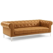 Modway Idyll Tufted Button Upholstered Leather Chesterfield Sofa in Tan