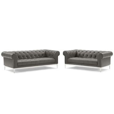 Modway Idyll Tufted Upholstered Leather Sofa and Loveseat Set in Gray