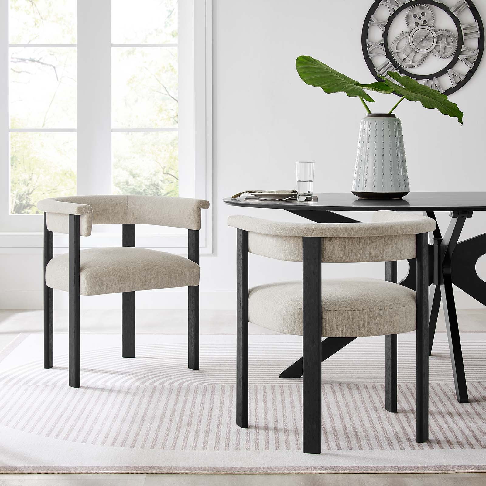Woven Heathered Fabric Upholstered Barrel Dining Chairs - Set of 2