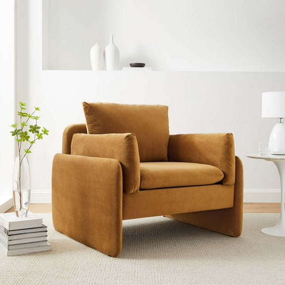 Modway Indicate Performance Velvet Armchair in Cognac