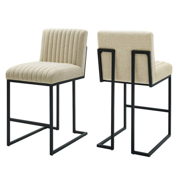 Modway Indulge Channel Tufted Fabric Counter Stools - Set of 2 in Beige