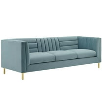 Modway Ingenuity Channel Tufted Performance Velvet Sofa in Light Blue