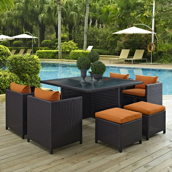 Modway Inverse 9 Piece Outdoor Patio Dining Set in Espresso Orange