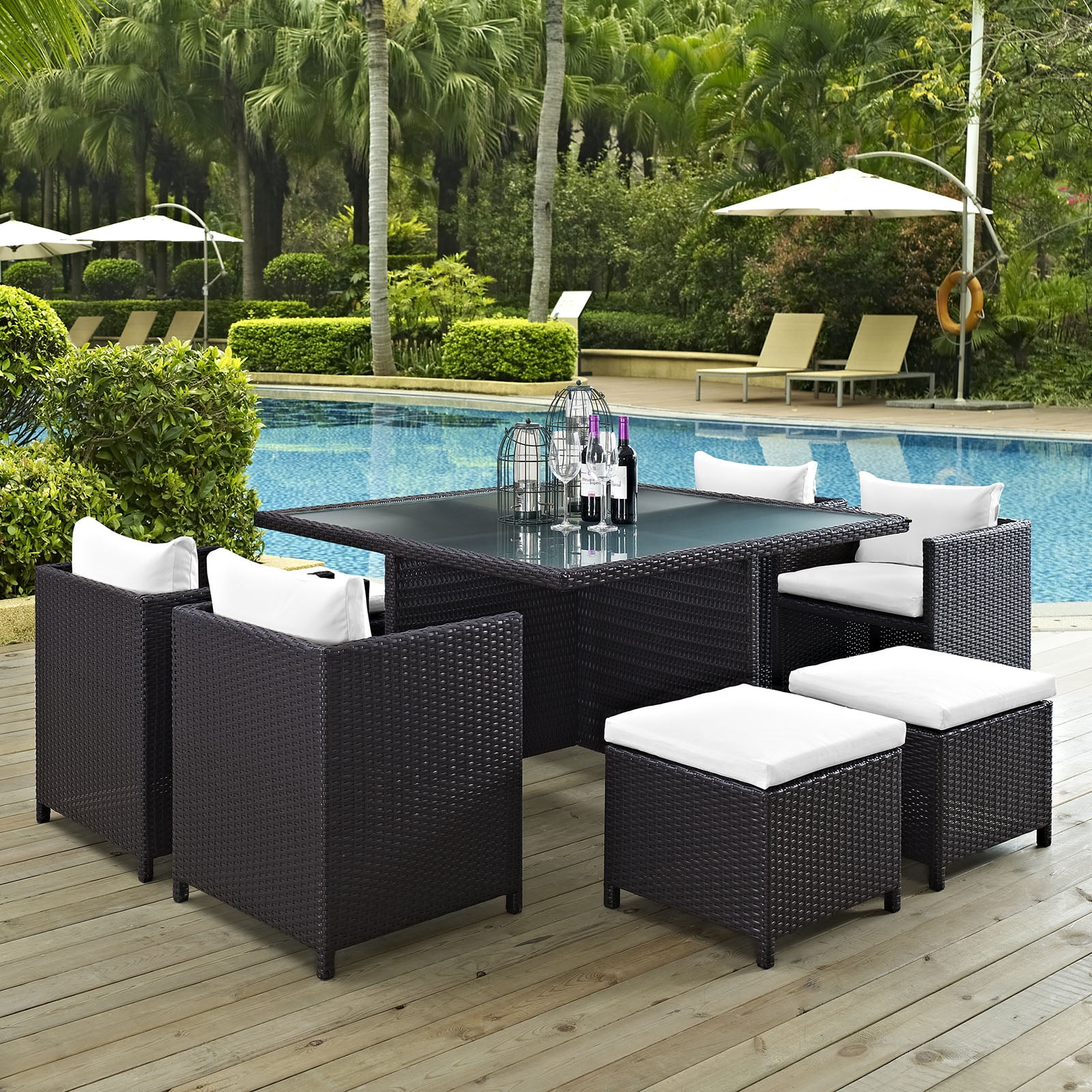 Modway Inverse 9-Piece Aluminum and Rattan Patio Dining Set in Espresso/White