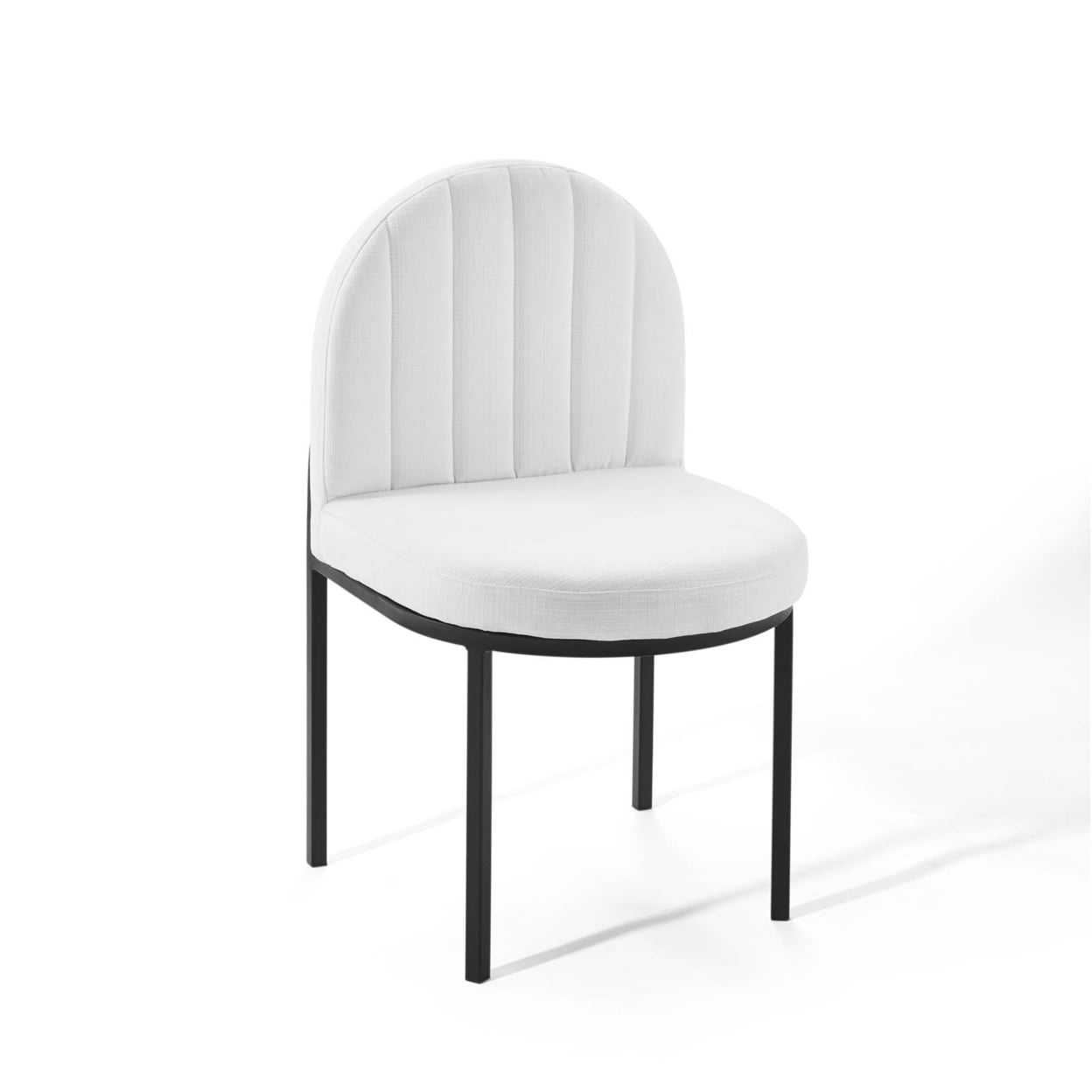 White Channel Tufted Upholstered Dining Side Chair with Black Metal Frame
