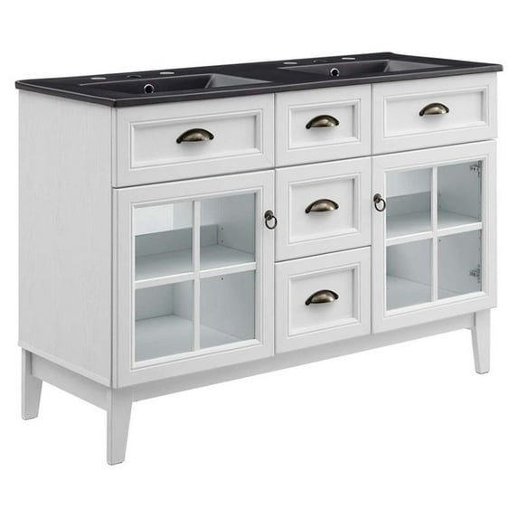 Modway Isle 48" Double Bathroom Vanity Cabinet in White Black