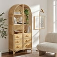 thumbnail image 1 of Jane 71 Inch Tall Arched Natural Rattan Bookshelf in Natural, 1 of 10