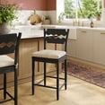 thumbnail image 1 of Jax Oak Wood Counter Stool Wavy Razor Back and Cushion in Black Oatmeal Stripe, 1 of 10