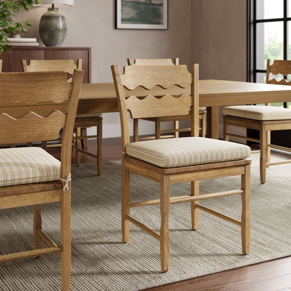 Modway Jax Oak Wood Dining Chair With Wavy Razor Back and Cushion in Weath