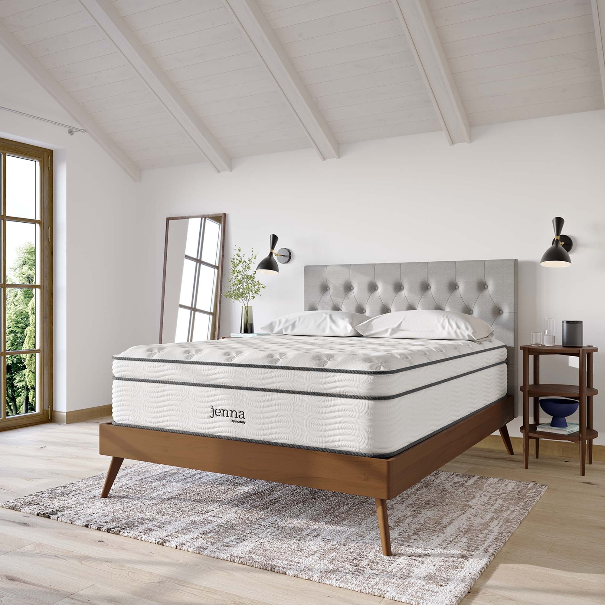 Modway Jenna 14" Modern Innerspring and Foam King Mattress in White
