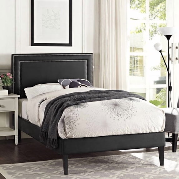 Modway Jessamine Faux Leather Upholstered Queen Platform Bed in Black