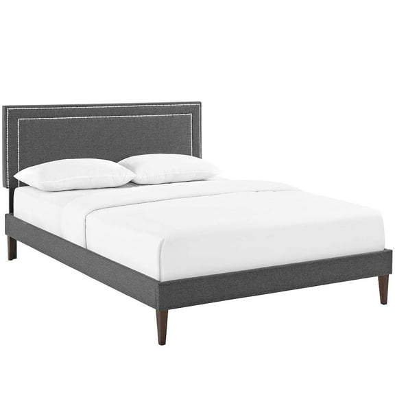 Modway Jessamine Full Fabric Platform Bed with Squared Tapered Legs in Gray