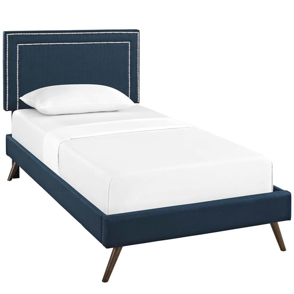 Modway Jessamine Twin Fabric Platform Bed with Round Splayed Legs in Azure