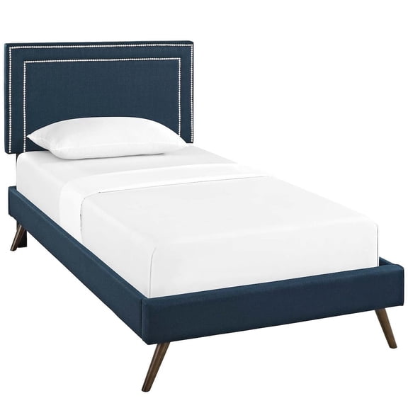 Modway Jessamine Twin Fabric Platform Bed with Round Splayed Legs in Azure