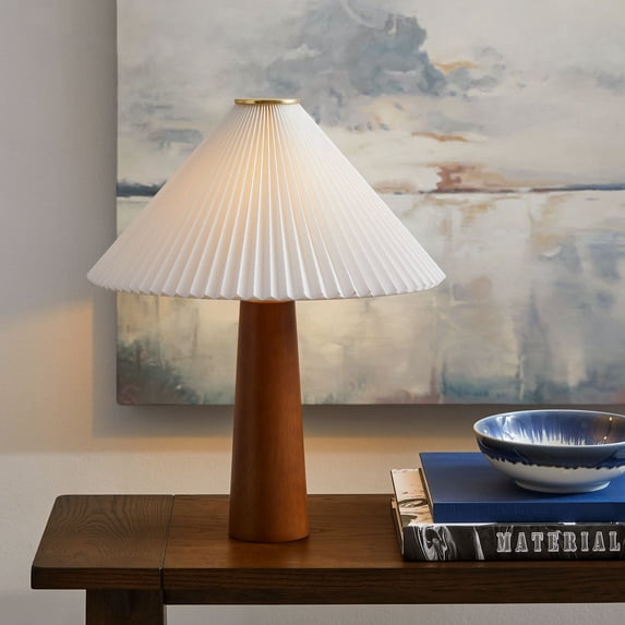 Modway Jessica Table Lamp With Pleated Fabric Shade in Walnut