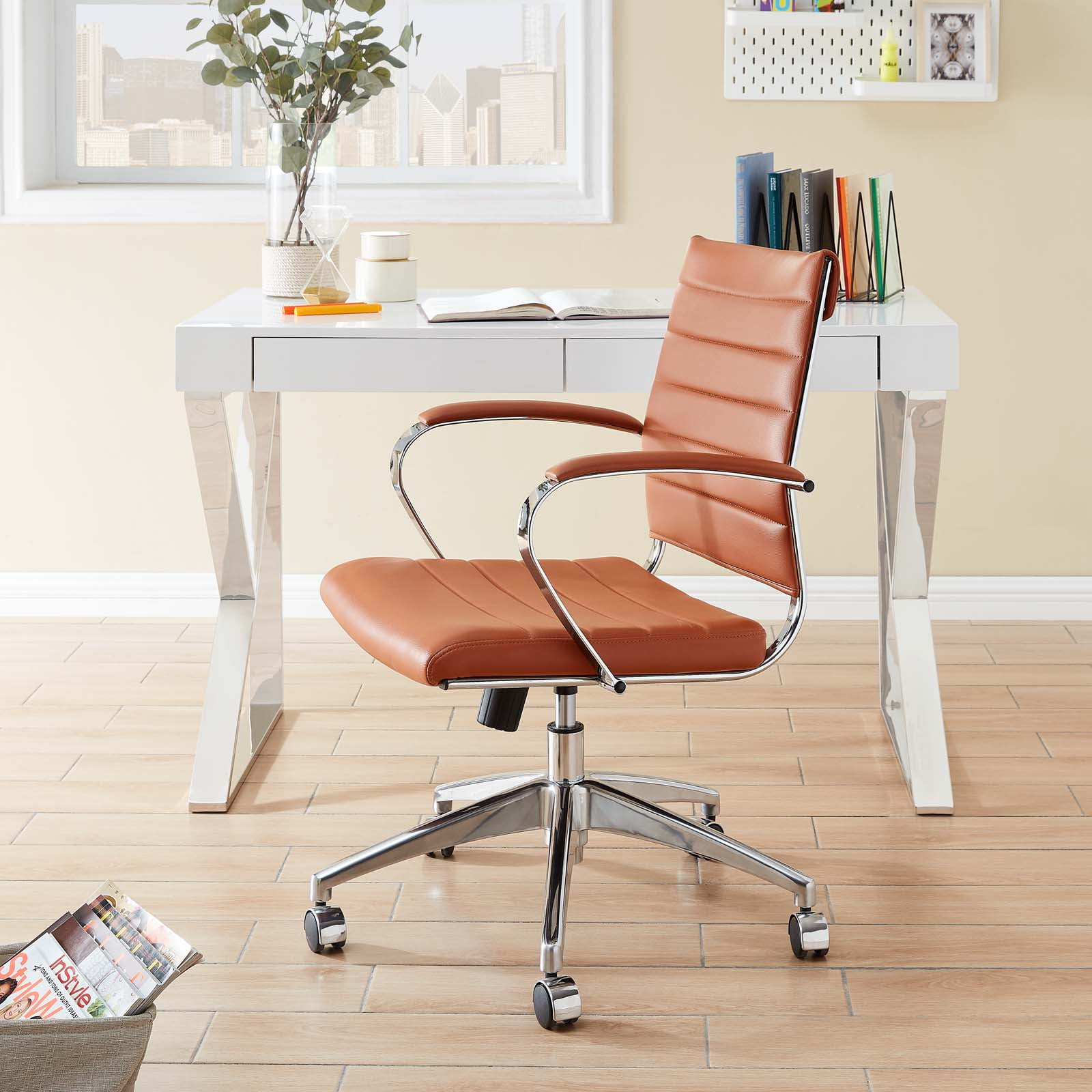 Terracotta High Back Swivel Office Chair with Chrome Base