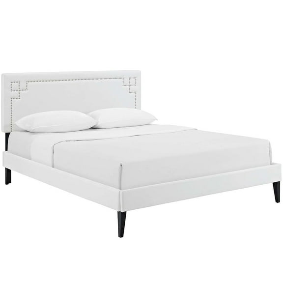 Modway Josie Queen Vinyl Platform Bed with Squared Tapered Legs in White