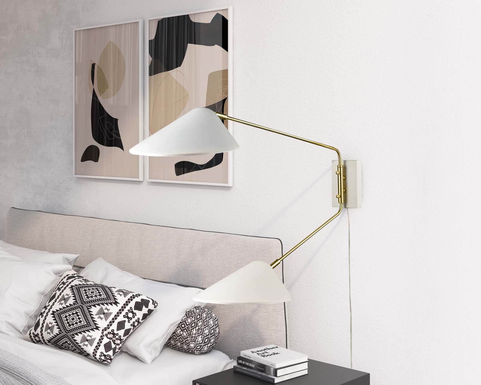 White and Brass Adjustable Swing Arm Wall Sconce