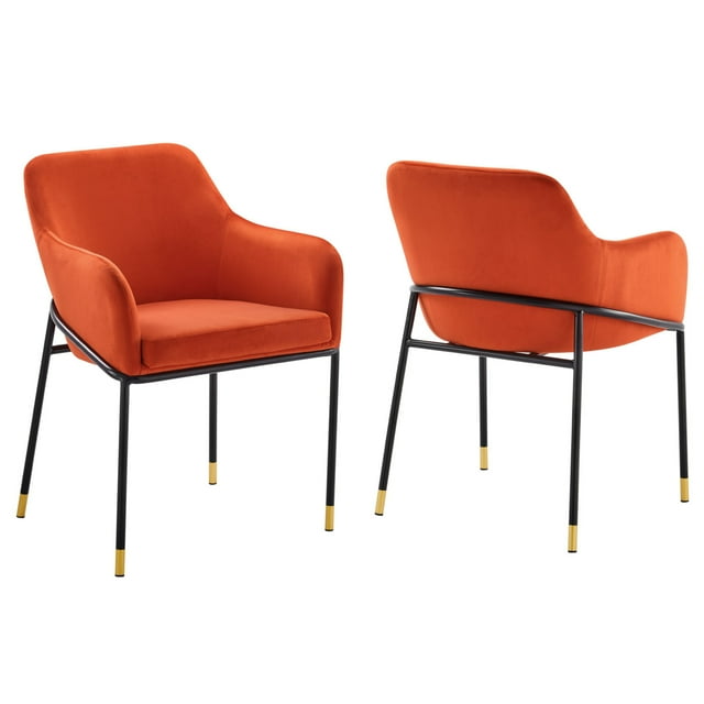 Modway Jovi 19" Performance Velvet Dining Armchair in Black/Orange (Set of 2)