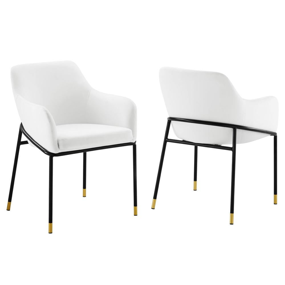 White Velvet Upholstered Arm Chair with Metal Legs