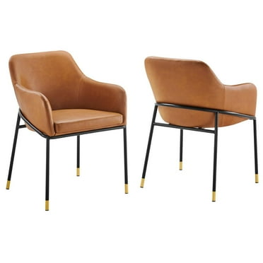 Modway Jovi 19" Vegan Leather and Metal Dining Chair in Black/Tan (Set of 2)