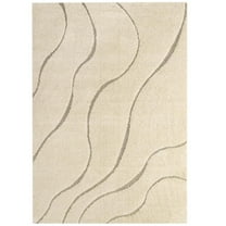 Modway Jubilant Abound Abstract Swirl 5x8 Shag Area Rug in Creame and Beige