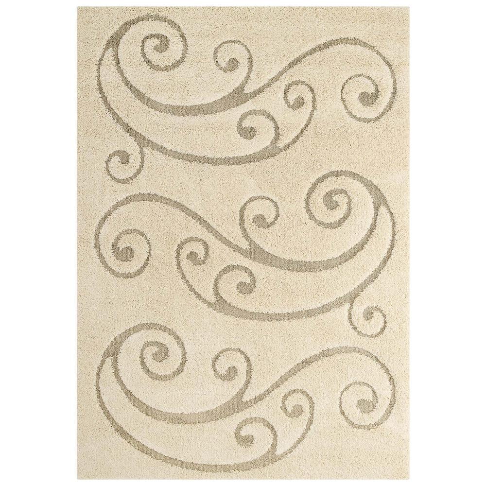 Jubilant Vine Scrolls 5'x8' Cream & Beige Easy-Care Shag Rug
