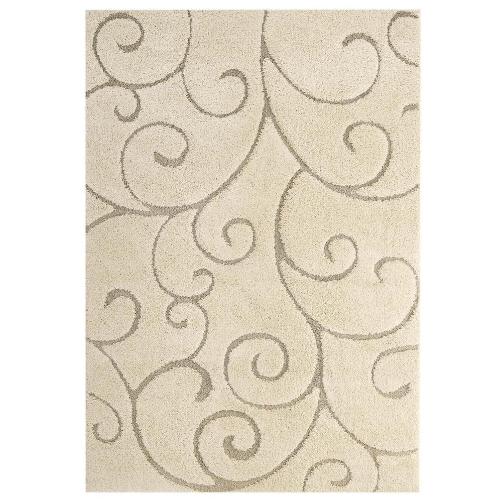 Modway Jubilant 5' x 8' Scrolling Vine Shag Area Rug in Cream - Walmart.com