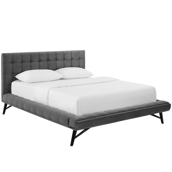 Modway Julia Queen Biscuit Tufted Performance Velvet Platform Bed in Gray
