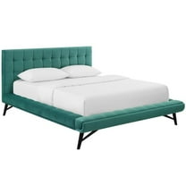 Modway Julia Queen Biscuit Tufted Performance Velvet Platform Bed in Teal