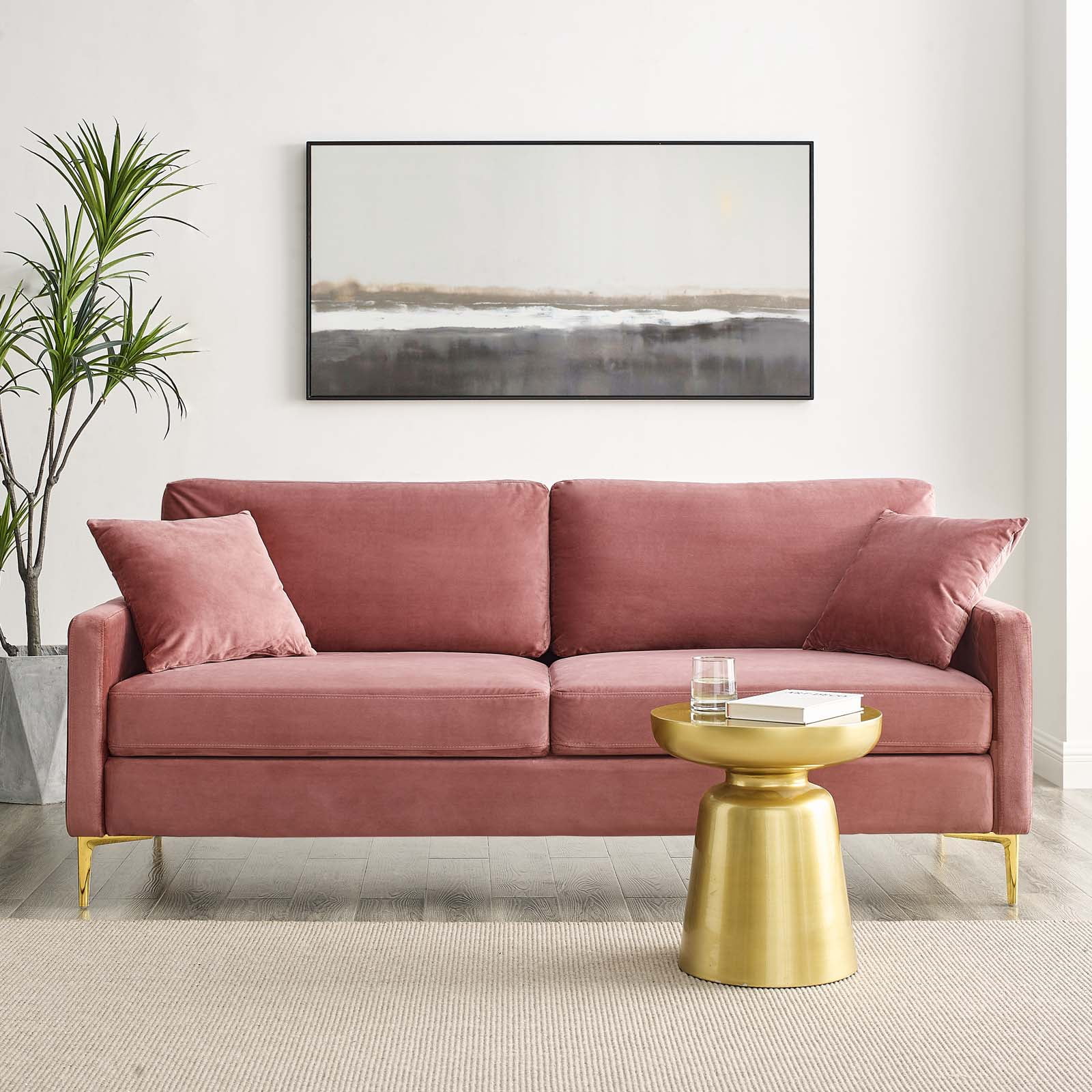 Dusty rose velvet sale couch