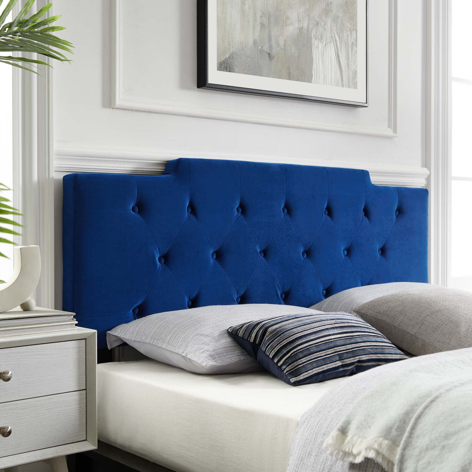 Modway Juliet Tufted Twin Performance Velvet Headboard in Navy