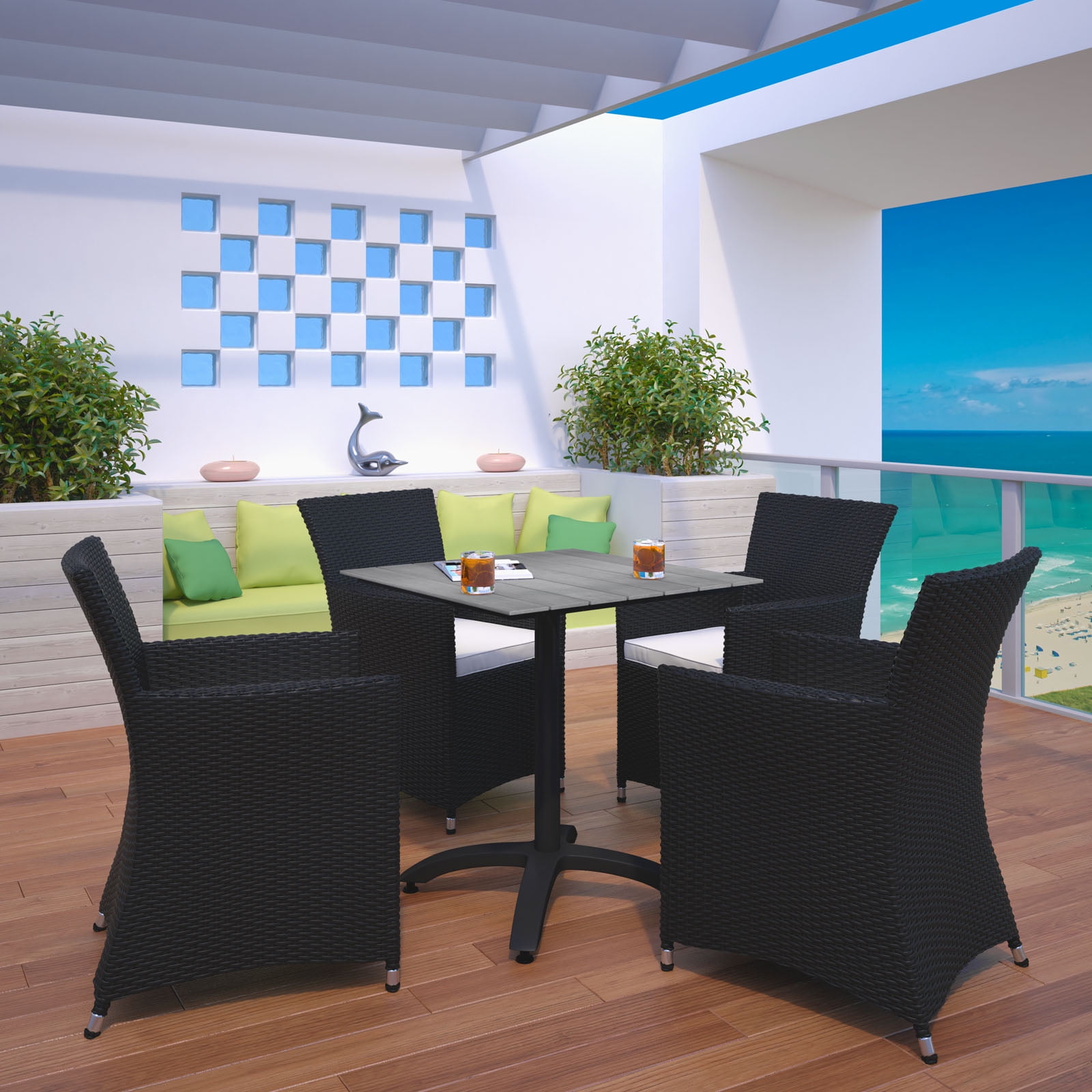 Junction Gray Wicker Rattan 5-Piece Outdoor Dining Set