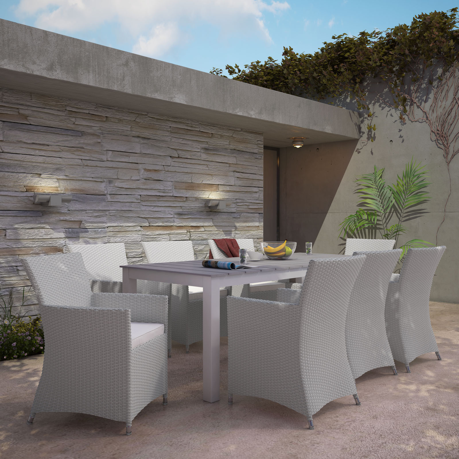 Modway Junction 9 Piece Outdoor Patio Dining Set in Gray White - image 1 of 7