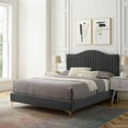 thumbnail image 1 of Modway Juniper Channel Tufted Performance Velvet Twin Platform Bed in Charcoal, 1 of 10