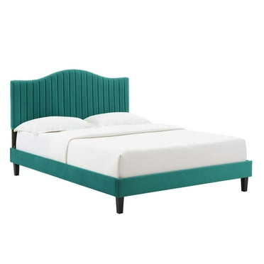 Modway Juniper Channel Tufted Performance Velvet Twin Platform Bed in Teal