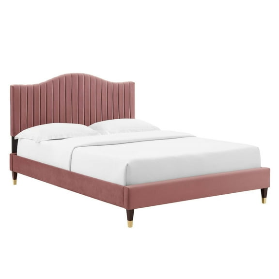 Modway Juniper Channel Tufted Velvet King Platform Bed in Dusty Rose