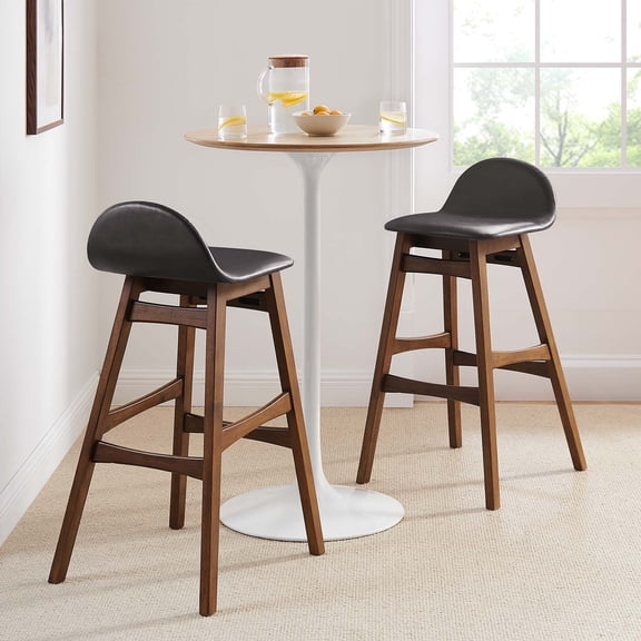 Modway Juno 30" Upholstered Faux Leather & Wood Bar Stool in Brown (Set of 2)