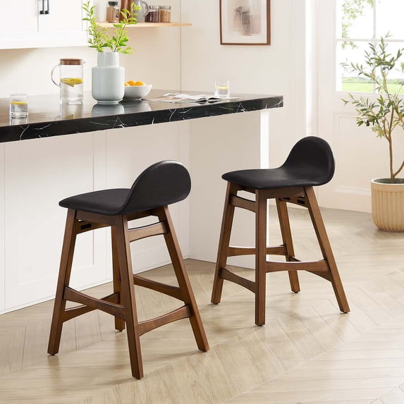 Modway Juno 24" Upholstered Wood Counter Stool in Brown (Set of 2)