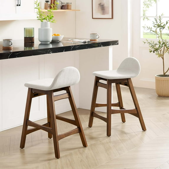 Modway Juno Wood Counter Stool - Set of 2 in Ivory Fabric