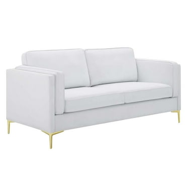 Modway Kaiya Modern Polyester Fabric Sofa with Gold Metal Leg in White