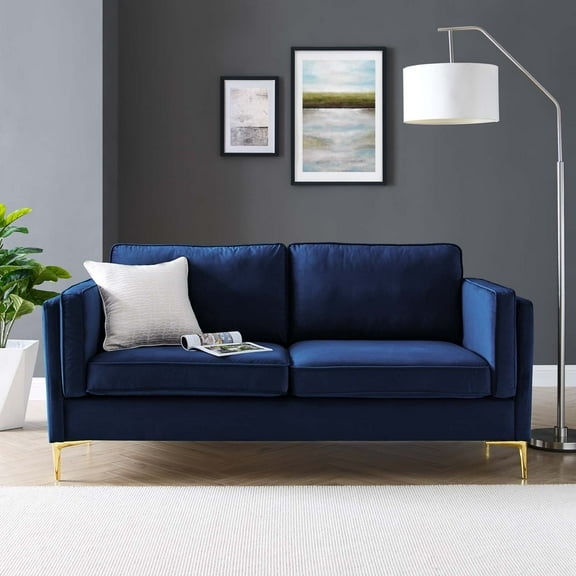 Modway Kaiya Performance Velvet Sofa with Metal Leg - Midnight Blue