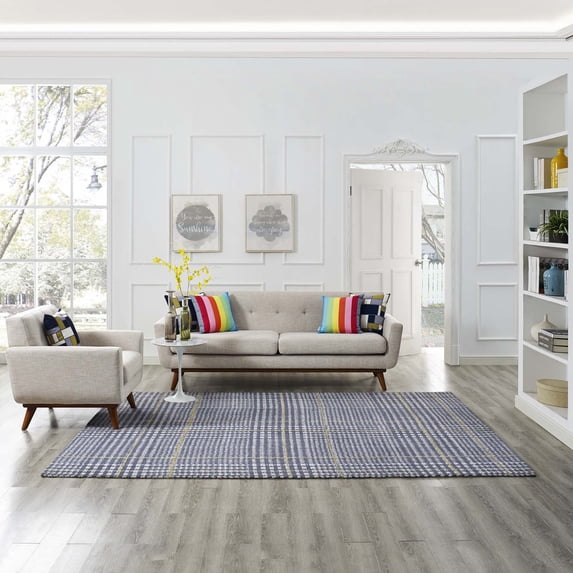 Modway Kaja Abstract Plaid 8x10 Area Rug in Ivory, Cadet Blue and Citron