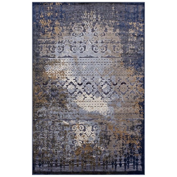 Modway Kalene Distressed Vintage Turkish 8X10 Area Rug in Blue, Rust and Cream