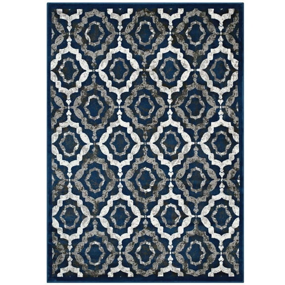 Modway Kalinda Rustic Vintage Moroccan Trellis 5x8 Area Rug in Ivory, Moroccan Blue and Brown