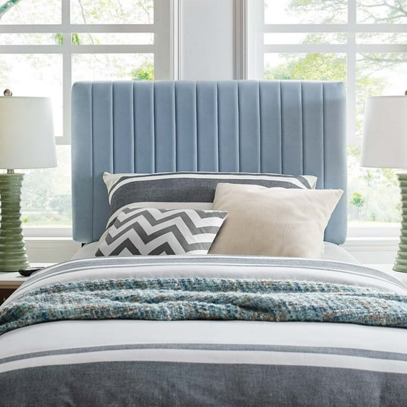 Modway Keira Velvet Upholstered Twin Headboard in Light Blue