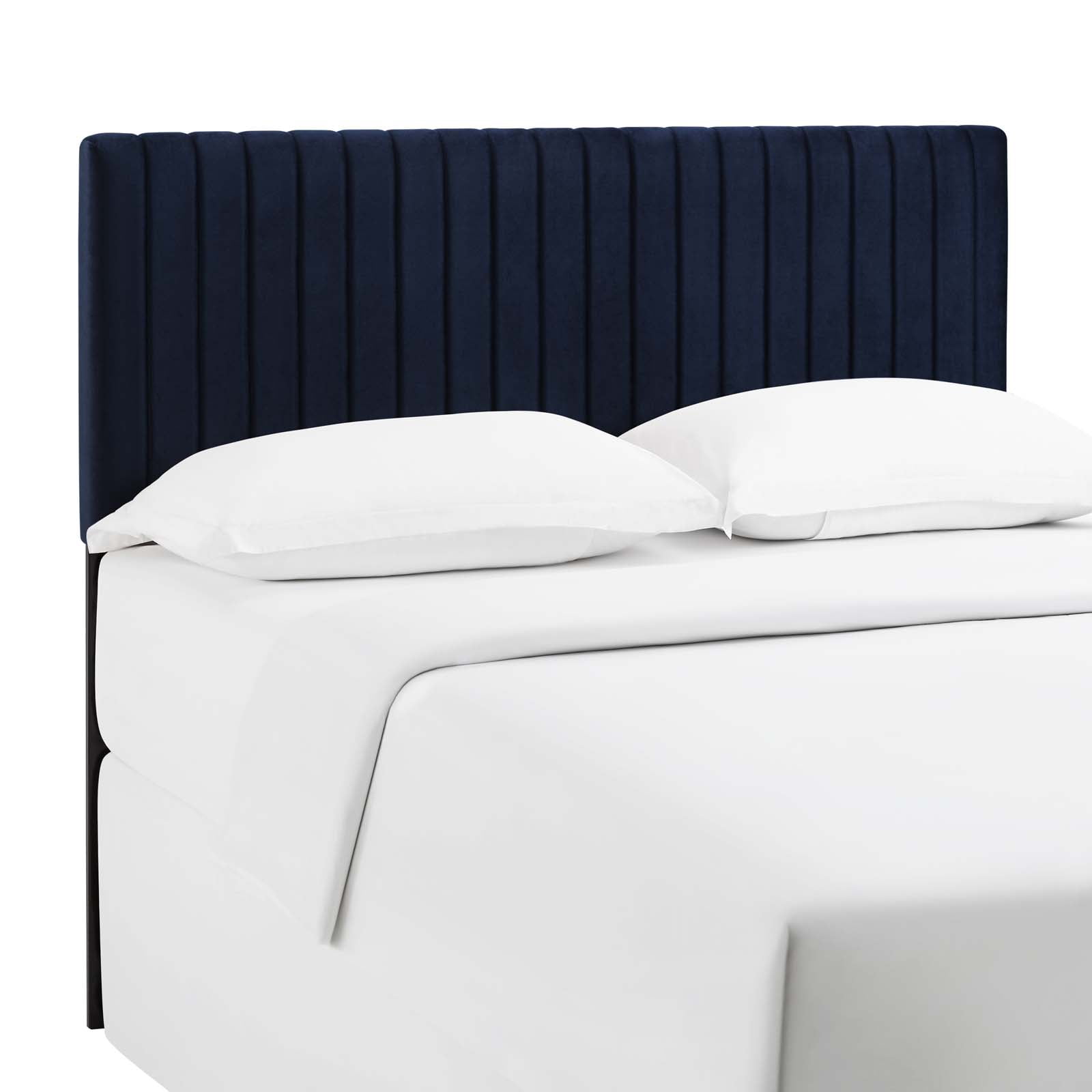Midnight Blue Velvet Tufted King Headboard