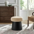 thumbnail image 1 of Ketra Round Faux Shearling Ottoman Footstool in Oatmeal Black, 1 of 7