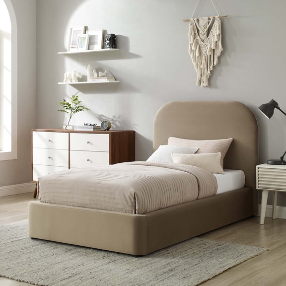 Keynote Performance Velvet Curved Twin Platform Bed in Taupe