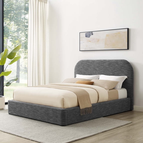 Keynote Upholstered Fabric Curved Full Platform Bed in Heathered Weave Slate
